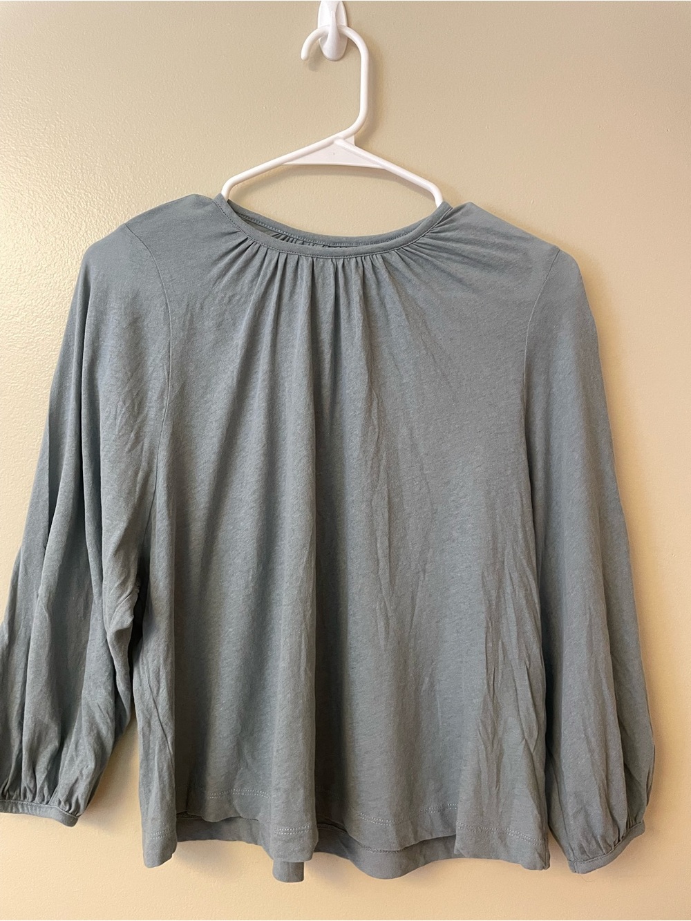 Everlane Slate Gray Gathered-Neck Long Sleeve Tee